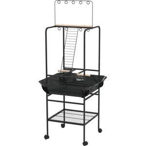 PawHut Mobile Bird Stand with Wheels Perches Stainless Steel Feed Bowls Pull-Out Tray for Small Parrot Dark Gray Aosom.com PawHut Mobile Bird Stand with Wheels Perches Stainless Steel Feed Bowls Pull-Out Tray for Small Parrot Dark Gray Aosom.com