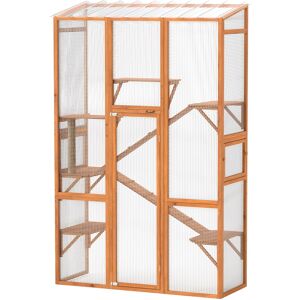 PawHut Outdoor Catio Cat Enclosure, Large Wooden Cat House with 6 Jumping Platforms, Scratching Post, 2 Ramps, for 2-3 Kittens PawHut Outdoor Catio Cat Enclosure, Large Wooden Cat House with 6 Jumping Platforms, Scratching Post, 2 Ramps, for 2-3 Kittens