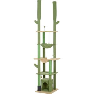 PawHut 89"-100" Floor to Ceiling Cat Tree, Cat Climbing Tower with Grooming Brush Post, Cat Condo, Hammock, Green Aosom.com PawHut 89"-100" Floor to Ceiling Cat Tree, Cat Climbing Tower with Grooming Brush Post, Cat Condo, Hammock, Green Aosom.com