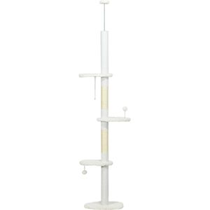 PawHut 8.4 Adjustable Floor to Ceiling Cat Tree with Scratching Post White Aosom.com PawHut 8.4 Adjustable Floor to Ceiling Cat Tree with Scratching Post White Aosom.com
