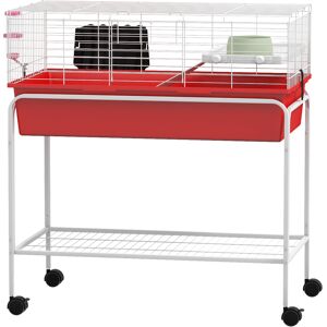 PawHut Two-Story Small Animal Cage Removable from Stand, Pet Habitat with Shelf & Wheels, 33" x 18.5" x 35", Red PawHut Two-Story Small Animal Cage Removable from Stand, Pet Habitat with Shelf & Wheels, 33" x 18.5" x 35", Red