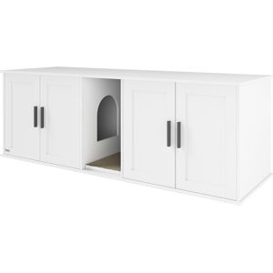 PawHut Cat Litter Box Enclosure with Double Room, Scratching Mat for 2 Cats, 57" x 19" x 20", White PawHut Cat Litter Box Enclosure with Double Room, Scratching Mat for 2 Cats, 57" x 19" x 20", White