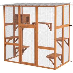 PawHut Wooden Cat Catio Outside Cat Enclosure with Scratching Posts, Weather Protection Roof for 1-2 Kitties, Orange Aosom.com PawHut Wooden Cat Catio Outside Cat Enclosure with Scratching Posts, Weather Protection Roof for 1-2 Kitties, Orange Aosom.com