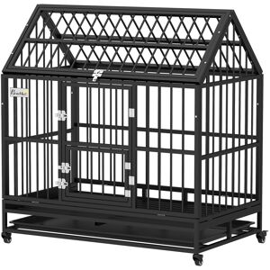 PawHut 48" Heavy Duty Dog Crate with 4 Lockable Wheels, Double Doors, and Removable Tray, for XL and L Dogs PawHut 48" Heavy Duty Dog Crate with 4 Lockable Wheels, Double Doors, and Removable Tray, for XL and L Dogs