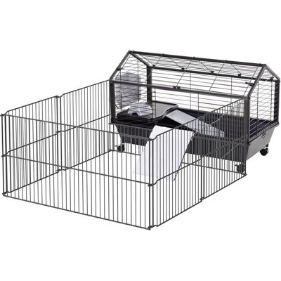 PawHut Intdoor Playpen for Bunny with Wheels, Rolling Metal Small Animal Hutch, with Ramp, for Hedgehogs and Guinea Pigs Aosom.com PawHut Intdoor Playpen for Bunny with Wheels, Rolling Metal Small Animal Hutch, with Ramp, for Hedgehogs and Guinea Pigs Aosom.com