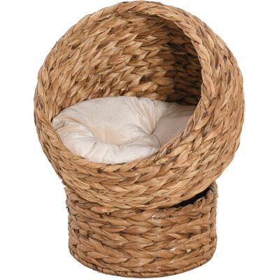 PawHut 20" Elevated Cat Bed, Natural Braided Banana Leaf Basket with Cushion, Brown Aosom.com PawHut 20" Elevated Cat Bed, Natural Braided Banana Leaf Basket with Cushion, Brown Aosom.com