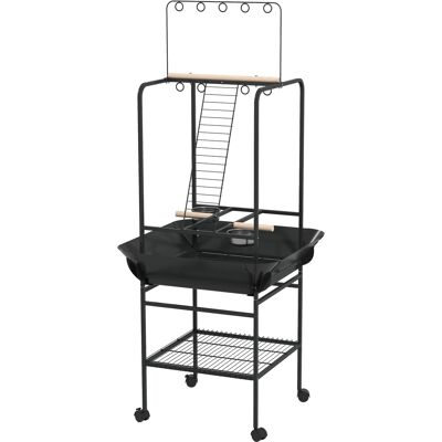 PawHut Mobile Bird Stand with Wheels Perches Stainless Steel Feed Bowls Pull-Out Tray for Small Parrot Dark Gray Aosom.com PawHut Mobile Bird Stand with Wheels Perches Stainless Steel Feed Bowls Pull-Out Tray for Small Parrot Dark Gray Aosom.com