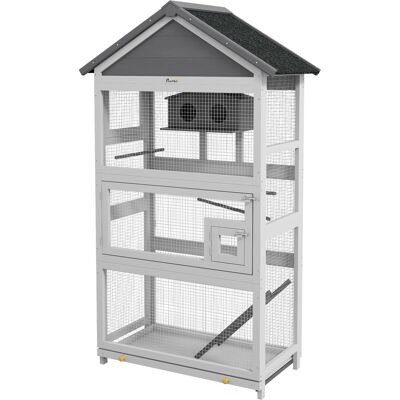 PawHut Elegant Wooden Bird Aviary with Slide-Out Tray Ladder Perches for Finches Parakeets Cozy Gray Aosom.com PawHut Elegant Wooden Bird Aviary with Slide-Out Tray Ladder Perches for Finches Parakeets Cozy Gray Aosom.com