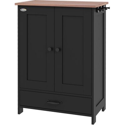 PawHut Pet Feeding Station, Dog Food Storage Cabinet w/ Raised Dog Bowls, Adjustable Panel, Hooks, for Medium Dogs, Black PawHut Pet Feeding Station, Dog Food Storage Cabinet w/ Raised Dog Bowls, Adjustable Panel, Hooks, for Medium Dogs, Black