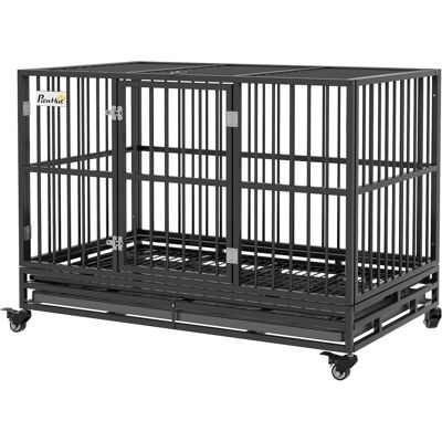 PawHut 48" Heavy Duty Dog Crate Metal Cage with Lockable Wheels Double Door Removable Tray Gray Aosom.com PawHut 48" Heavy Duty Dog Crate Metal Cage with Lockable Wheels Double Door Removable Tray Gray Aosom.com
