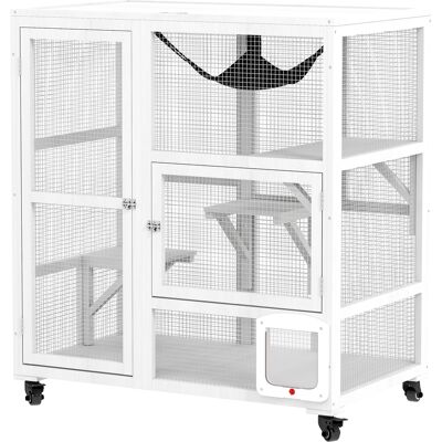 PawHut Cat House, Indoor Cat Enclosure on Wheels with Openable Top, 39", White PawHut Cat House, Indoor Cat Enclosure on Wheels with Openable Top, 39", White