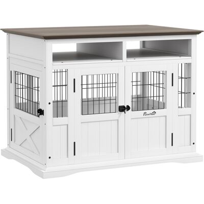 PawHut Dog Kennel Furniture Side End Table with Storage Double Doors Small Medium Dogs White Aosom.com PawHut Dog Kennel Furniture Side End Table with Storage Double Doors Small Medium Dogs White Aosom.com
