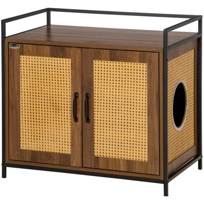 PawHut Hidden Litter Box Enclosure with Adjustable Partition, Hidden Cat Furniture with Cushion, Indoor Cat Washroom with Rattan Decoration PawHut Hidden Litter Box Enclosure with Adjustable Partition, Hidden Cat Furniture with Cushion, Indoor Cat Washroom with Rattan Decoration