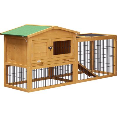PawHut Spacious 2-Level 59" Rabbit Hutch Outdoor with Easy Open Top Yellow Aosom.com PawHut Spacious 2-Level 59" Rabbit Hutch Outdoor with Easy Open Top Yellow Aosom.com