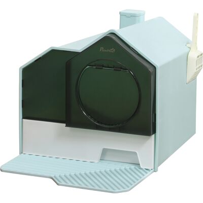 PawHut Hooded Cat Litter Box with Mat, Particle Catching, Easy Clean, Light Blue Aosom.com PawHut Hooded Cat Litter Box with Mat, Particle Catching, Easy Clean, Light Blue Aosom.com