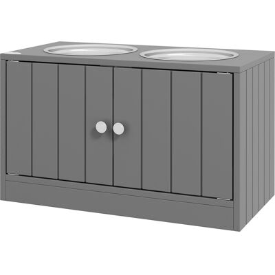 PawHut Large Elevated Dog Bowls with 44L Storage Cabinet, Raised Pet Food Bowl Stand & Feeding Station, Gray Aosom.com PawHut Large Elevated Dog Bowls with 44L Storage Cabinet, Raised Pet Food Bowl Stand & Feeding Station, Gray Aosom.com