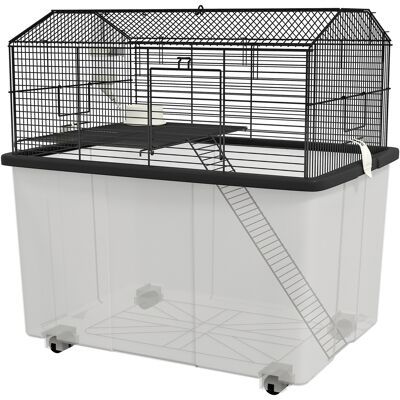 PawHut 22" 2-Tier Hamster Cage with Extra-Deep 14" Base, Small Animal Cage with Ramp, Water Bottle, Food Dish, Wheels, Black PawHut 22" 2-Tier Hamster Cage with Extra-Deep 14" Base, Small Animal Cage with Ramp, Water Bottle, Food Dish, Wheels, Black