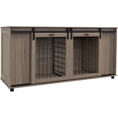 PawHut 71" Modern Dog Kennel Furniture with Removable Divider, Storage, for 2 Small Dogs or 1 Large Dog, Walnut PawHut 71" Modern Dog Kennel Furniture with Removable Divider, Storage, for 2 Small Dogs or 1 Large Dog, Walnut