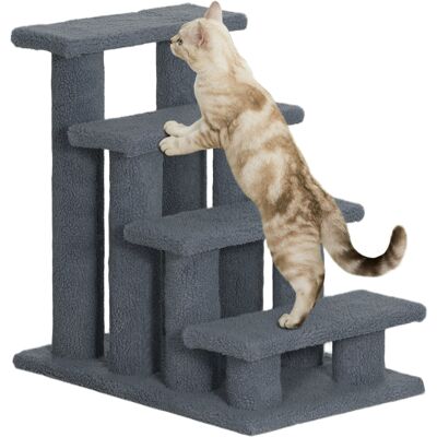 Pawhut Cat Scratching Post 25 4-Step Carpeted Pet Stairs High Beds Sofas Cat Furniture with Toy Gray Aosom.com Pawhut Cat Scratching Post 25 4-Step Carpeted Pet Stairs High Beds Sofas Cat Furniture with Toy Gray Aosom.com