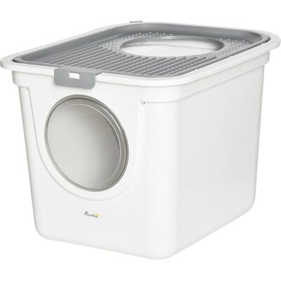 PawHut Covered Cat Litter Box, Easy Cleaning Kitty Litter Box with Front Entrance, Top Exit, Scoop, for Odor Control, White PawHut Covered Cat Litter Box, Easy Cleaning Kitty Litter Box with Front Entrance, Top Exit, Scoop, for Odor Control, White