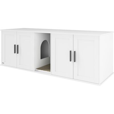 PawHut Cat Litter Box Enclosure with Double Room, Scratching Mat for 2 Cats, 57" x 19" x 20", White PawHut Cat Litter Box Enclosure with Double Room, Scratching Mat for 2 Cats, 57" x 19" x 20", White