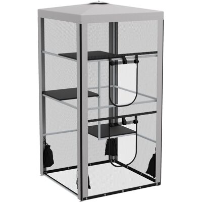 PawHut 79"H Cat House Kitten Enclosure Mesh Playpen Steel Frame with 3 Platforms, 2 Doors and 4 Sandbags for Stability, Indoor/Outdoor PawHut 79"H Cat House Kitten Enclosure Mesh Playpen Steel Frame with 3 Platforms, 2 Doors and 4 Sandbags for Stability, Indoor/Outdoor