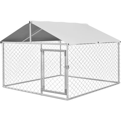PawHut 6.6' x 6.6' x 4.9' Dog Kennel Outdoor for Small Medium Dogs with Waterproof Roof, Silver Aosom.com PawHut 6.6' x 6.6' x 4.9' Dog Kennel Outdoor for Small Medium Dogs with Waterproof Roof, Silver Aosom.com
