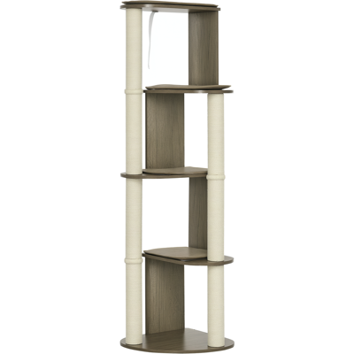 PawHut 65" Tall Cat Climbing Tree with Jute Scratching Posts Cream White Four Mats Elevated Perches Aosom.com PawHut 65" Tall Cat Climbing Tree with Jute Scratching Posts Cream White Four Mats Elevated Perches Aosom.com