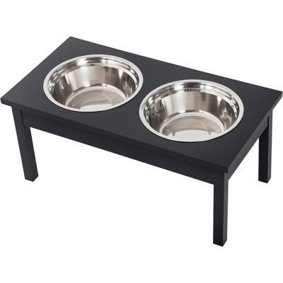 PawHut 2 Stainless Steel Pet Bowls, 23"L Durable Wooden Heavy Duty Dog Feeding Station - Black PawHut 2 Stainless Steel Pet Bowls, 23"L Durable Wooden Heavy Duty Dog Feeding Station - Black