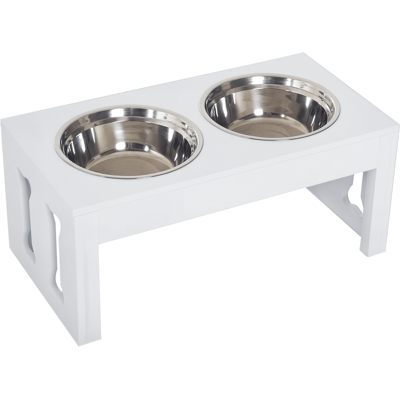 PawHut 23" Dog Bone Wooden Elevated Dog Bowl Feeding Station, White Aosom.com PawHut 23" Dog Bone Wooden Elevated Dog Bowl Feeding Station, White Aosom.com