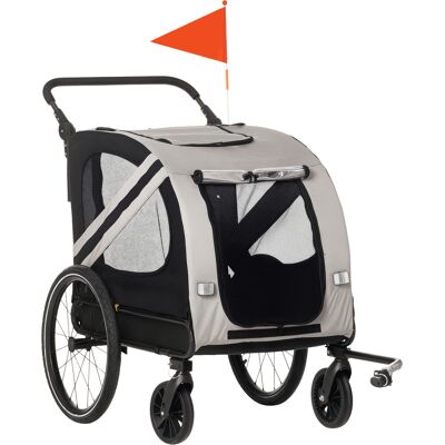 Aosom Pet Bike Trailer and Stroller 2-in-1 Grey with 4 Wheels Reflectors Safety Flag for Travel Aosom.com Aosom Pet Bike Trailer and Stroller 2-in-1 Grey with 4 Wheels Reflectors Safety Flag for Travel Aosom.com
