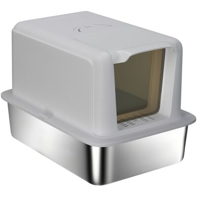 PawHut 2 in 1 Stainless Steel Cat Litter Box with Removable Lid, Scoop, Filter Bags, for Small to Large Cats, Gray PawHut 2 in 1 Stainless Steel Cat Litter Box with Removable Lid, Scoop, Filter Bags, for Small to Large Cats, Gray