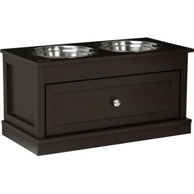 PawHut Double Elevated Dog Bowls for Large Dogs, Raised Dog Feeding Station with 2 Stainless Steel Bowls, Storage Drawer & Wood Stand for Cats, Brown PawHut Double Elevated Dog Bowls for Large Dogs, Raised Dog Feeding Station with 2 Stainless Steel Bowls, Storage Drawer & Wood Stand for Cats, Brown