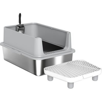 PawHut Extra Large Stainless Steel Cat Litter Box with Scoop & Pad, Anti-Urine Leakage, Easy Cleaning, Non-Sticky PawHut Extra Large Stainless Steel Cat Litter Box with Scoop & Pad, Anti-Urine Leakage, Easy Cleaning, Non-Sticky