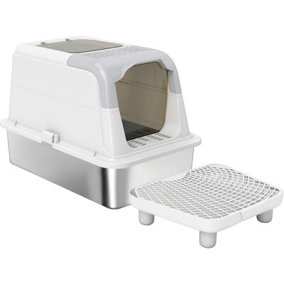PawHut Extra Large Stainless Steel Litter Box, Enclosed Cat Litter Box with Scoop, Deodorizer Bag, Sand Drop Pedal PawHut Extra Large Stainless Steel Litter Box, Enclosed Cat Litter Box with Scoop, Deodorizer Bag, Sand Drop Pedal