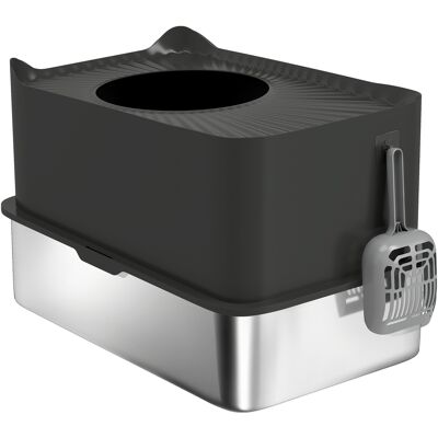 PawHut Extra Large Stainless Steel Litter Box, Enclosed Cat Litter Box with Scoop, Top Entrance, Non-slip Pads, Black PawHut Extra Large Stainless Steel Litter Box, Enclosed Cat Litter Box with Scoop, Top Entrance, Non-slip Pads, Black