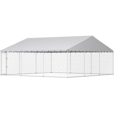 PawHut Heavy Duty Outdoor Dog Kennel with Waterproof Roof, Secure Latch, Chain Link Dog Run for Backyard, 19.7' x 19.7' x 8.9' PawHut Heavy Duty Outdoor Dog Kennel with Waterproof Roof, Secure Latch, Chain Link Dog Run for Backyard, 19.7' x 19.7' x 8.9'