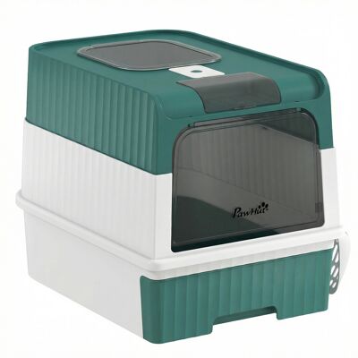 PawHut Cat Litter Box Hooded Cat Litter Tray with Drawer Pan Front Entry & Top Exit Easy Cleaning Teal PawHut Cat Litter Box Hooded Cat Litter Tray with Drawer Pan Front Entry & Top Exit Easy Cleaning Teal