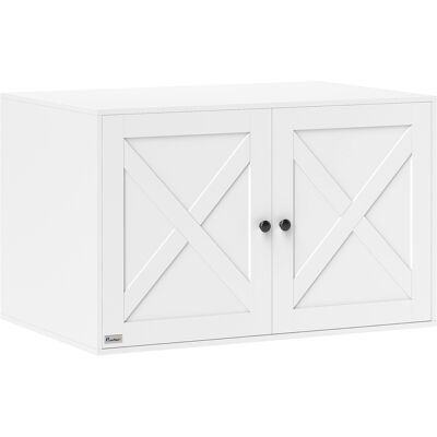 PawHut Cat Litter Box Enclosure with Barn Door, Cat Hole, 31.5" x 21" x 20", White PawHut Cat Litter Box Enclosure with Barn Door, Cat Hole, 31.5" x 21" x 20", White