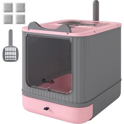 PawHut Cat Litter Box with Lid, Enclosed Litter Box for Medium Cats, Front-Entry and Top-Exit, Scoop, Deodorizer Bag, Pink PawHut Cat Litter Box with Lid, Enclosed Litter Box for Medium Cats, Front-Entry and Top-Exit, Scoop, Deodorizer Bag, Pink