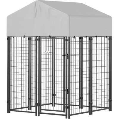 PawHut Outdoor Dog Kennel with Roof, 4' x 4' x 6' Heavy Duty Welded Wire Dog Playpen Enclosure with Escape-proof Lock PawHut Outdoor Dog Kennel with Roof, 4' x 4' x 6' Heavy Duty Welded Wire Dog Playpen Enclosure with Escape-proof Lock