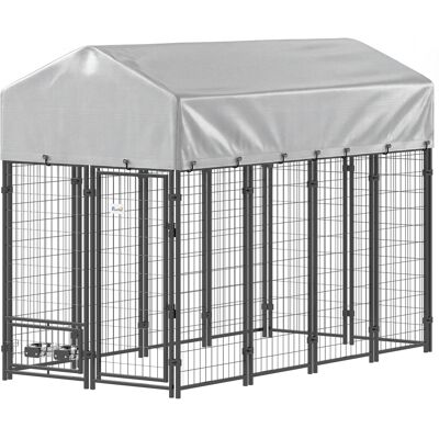 PawHut 8' x 4' x 6' Outdoor Dog Kennel, Dog Kennel Outside Run with 360° Rotating Bowls, Waterproof & UV Resistant Cover PawHut 8' x 4' x 6' Outdoor Dog Kennel, Dog Kennel Outside Run with 360° Rotating Bowls, Waterproof & UV Resistant Cover