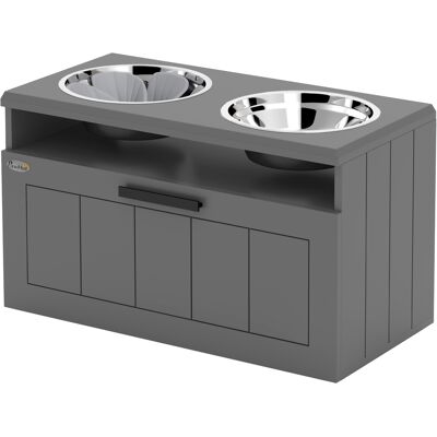 PawHut Elevated Dog Bowls, Large Breed Raised Dogs Bowl Stand with 2 Stainless Steel Bowls, Storage Drawer and Slow Feeder Mat PawHut Elevated Dog Bowls, Large Breed Raised Dogs Bowl Stand with 2 Stainless Steel Bowls, Storage Drawer and Slow Feeder Mat