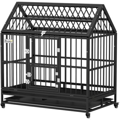 PawHut 48" Heavy Duty Dog Crate with 4 Lockable Wheels, Double Doors, and Removable Tray, for XL and L Dogs PawHut 48" Heavy Duty Dog Crate with 4 Lockable Wheels, Double Doors, and Removable Tray, for XL and L Dogs
