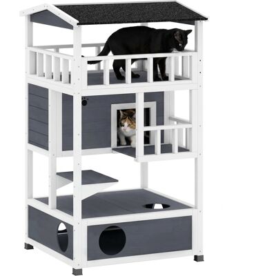 PawHut Solid Wood 4-Floor Cat Condo with Litter Box Space Multi-Level Cat Villa Aosom.com PawHut Solid Wood 4-Floor Cat Condo with Litter Box Space Multi-Level Cat Villa Aosom.com