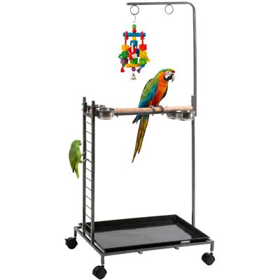 PawHut Bird Stand with Wheels Parrot Stand with Slide-out Tray Stainless Steel Bowls for Indoor Outdoor Dark Gray PawHut Bird Stand with Wheels Parrot Stand with Slide-out Tray Stainless Steel Bowls for Indoor Outdoor Dark Gray