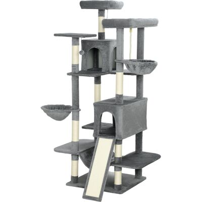 PawHut 69" Cat Tree, Multi-Level Cat Tower with 2 Condos and 3 Hammocks, 8 Scratching Posts, for Multiple Cats, Dark Gray PawHut 69" Cat Tree, Multi-Level Cat Tower with 2 Condos and 3 Hammocks, 8 Scratching Posts, for Multiple Cats, Dark Gray