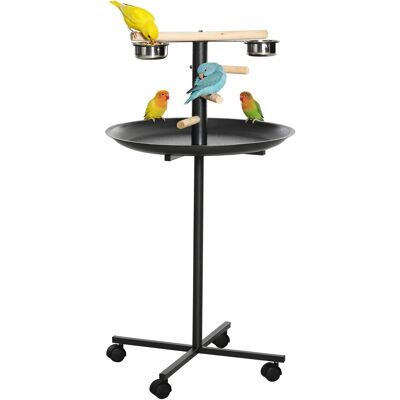 PawHut Bird Feeder Stand Portable Parrot Perch Play Stand with Wheels Stainless Steel Bowls Round Tray Grey Aosom.com PawHut Bird Feeder Stand Portable Parrot Perch Play Stand with Wheels Stainless Steel Bowls Round Tray Grey Aosom.com