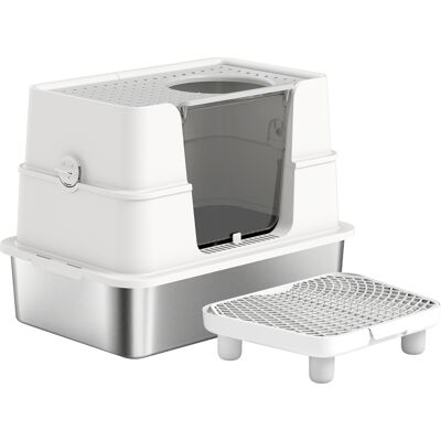 PawHut XL Stainless Steel Litter Box w/ 100° Flip Top, Scoop, Step, Top & Side Entry Enclosed Litter Box for Big Cats PawHut XL Stainless Steel Litter Box w/ 100° Flip Top, Scoop, Step, Top & Side Entry Enclosed Litter Box for Big Cats