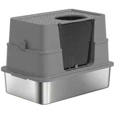 PawHut XL Stainless Steel Litter Box w/ 100° Flip Top, Scoop, Top & Side Entry Enclosed Litter Box for Big Cats PawHut XL Stainless Steel Litter Box w/ 100° Flip Top, Scoop, Top & Side Entry Enclosed Litter Box for Big Cats